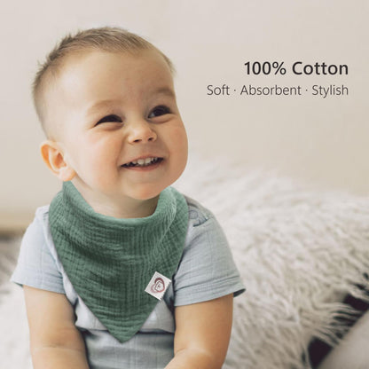 Bearmoss Muslin Baby Bibs 8 Pack Soft Bandana Bibs for Drooling & Teething, Absorbent Burp Cloths with Adjustable Snaps