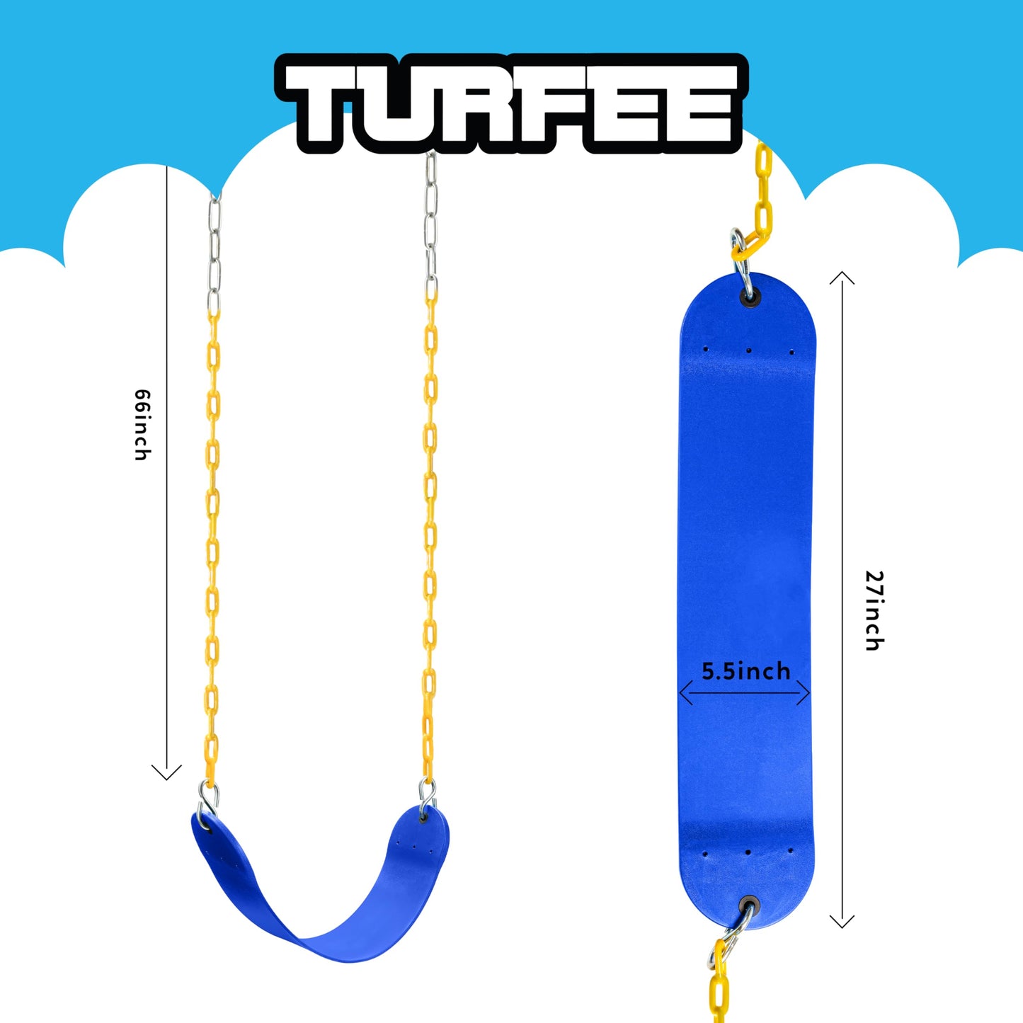 TURFEE Heavy Duty Swing Seat Pink Color with 66” Chain, Swing Set Accessories Replacement with Snap Hooks for Kids Outdoor Play Playground