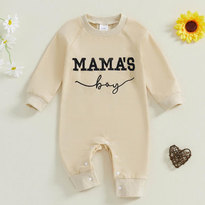 Newborn Baby Boy Fall Outfit Mamas Boy Embroidery Jumpsuit Long Sleeve Crewneck Romper Infant Boy Winter Clothes
