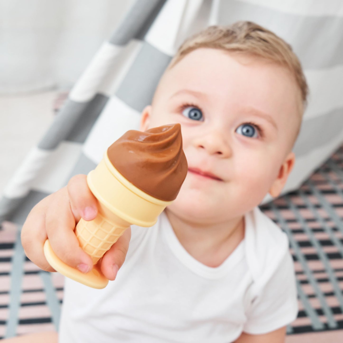 Smily Mia Freezer Teether for Babies 12-18Months,Freezable Ice Cream Toy for 6-12Months Babies,Cold Water Soother for 3-6Months for Teething Pian Relief,Cream White