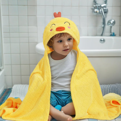 Hooded Baby Towels Boy for 0-6 Years, 50"x 32" Extra Large Toddler Bath Towels with Hood for Boys & Girls, 2-Pack Absorbent Thick Soft Gift for Kids Yellow Lion & Orange Monkey