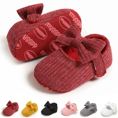 Baby Girls Mary Jane Flats with Bowknot Flowers Soft Newborn Infant First Walkers Crib Shoes Wedding Party Christmas Dress Shoes