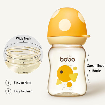 YOHKOH PPSU Baby Bottle Wide Neck, Newborn Anti-Colic Baby Bottle with Natural Response Nipple, Streamlined Body, Easy to Clean (8.8oz (Pack of 2), Yellow)