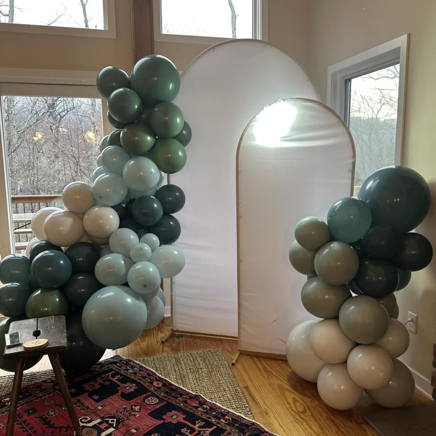 Sage Green Balloons Arch Double Stuffed, Olive Dusty Green Brown Beige Neutral Balloon Garland Kit, White Sand Apricot Tan Latex Balloon for Baby Shower Birthday Jungle Safari Party Decoration