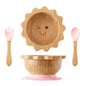 Bamboo Suction Plates Bowls Set for Baby Toddler Divided Platter Food bowl with Silicone Fork & Spoon All-Natural Baby Feeding Set for Baby-Led Weaning, Non-Slip Design