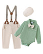 ZOEREA Baby Boy Suit 0-24M Gentleman Outfit Clothes Set Infant Long Sleeve Dress Shirt+Suspender Pants+Bowtie+Beret Hat