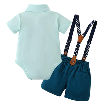 ZOEREA Baby Boy Clothes Suit Infant Short Sleeve Gentleman Outfits Dress Shirt+Bowtie+Suspender Shorts 0-18M