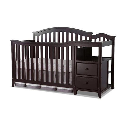 SORELLE FURNITURE Berkley Crib and Changer with Slat Panel Back Classic -in- Convertible Diaper Changing Table Non-Toxic Finish Wooden Baby Bed Toddler Childs Daybed Full-Size Nursery - White
