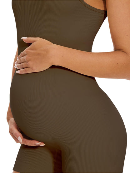 Maternity Workout Romper Pregnancy Yoga Ribbed One Piece Seamless Tank Top Jumpsuit