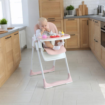 3-in-1 Foldable High Chair for Babies & Toddlers – Adjustable Height, Reclining Seat, 5-Point Safety Harness, Removable Tray, Lockable Wheels and Washable Cushion, Beige