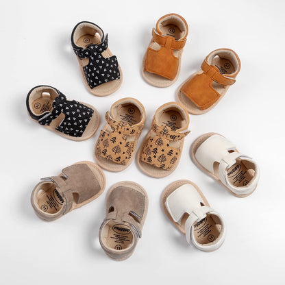 GAISUMMI Baby Girls Sandals Summer Bowknot Infant Crib Shoes Toddler Pu Leather Soft Rubber Sole First Walkers