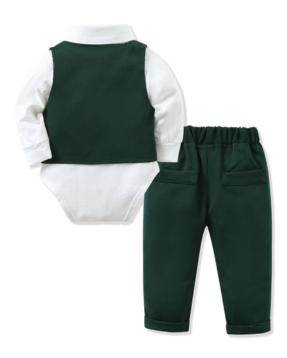 YALLET Baby Boy Clothes Suit 0-24 Months Infant Gentleman Outfits Formal Dress Shirt+Bowtie+Vest+Pants Set Baby Wedding Suits