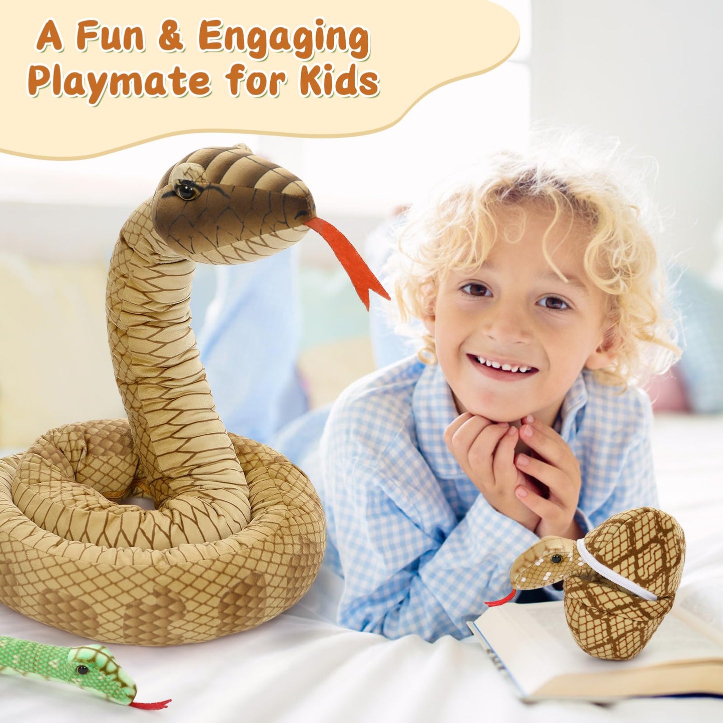 MorisMos Snake Stuffed Animals Plush Toy 120 Inch Giant Snake Plush with Babies Stuffed Snake Toys for Kids Plush Party Decorations Favors Prank Props, 4 Snake Babies, 3 Snake Eggs