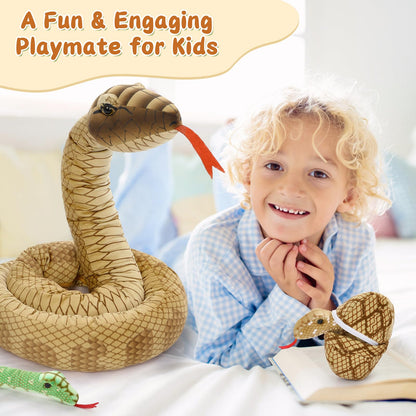 MorisMos Snake Stuffed Animals Plush Toy 120 Inch Giant Snake Plush with Babies Stuffed Snake Toys for Kids Plush Party Decorations Favors Prank Props, 4 Snake Babies, 3 Snake Eggs