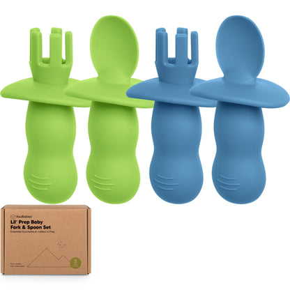 KeaBabies 4-Pack Silicone Baby Spoons and Forks Set - Baby Led Weaning Utensils 6-12 Months, Self Feeding Toddler Spoon & Fork for Training, Teething, Easy to Hold, BPA-Free Silicone (Roseate)