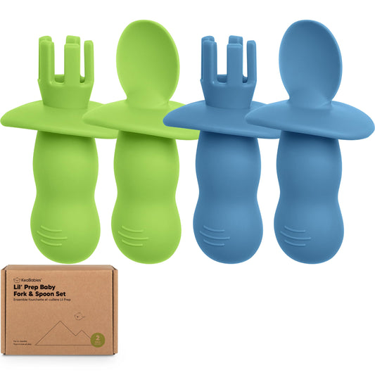 KeaBabies 4-Pack Silicone Baby Spoons and Forks Set - Baby Led Weaning Utensils 6-12 Months, Self Feeding Toddler Spoon & Fork for Training, Teething, Easy to Hold, BPA-Free Silicone (Roseate)