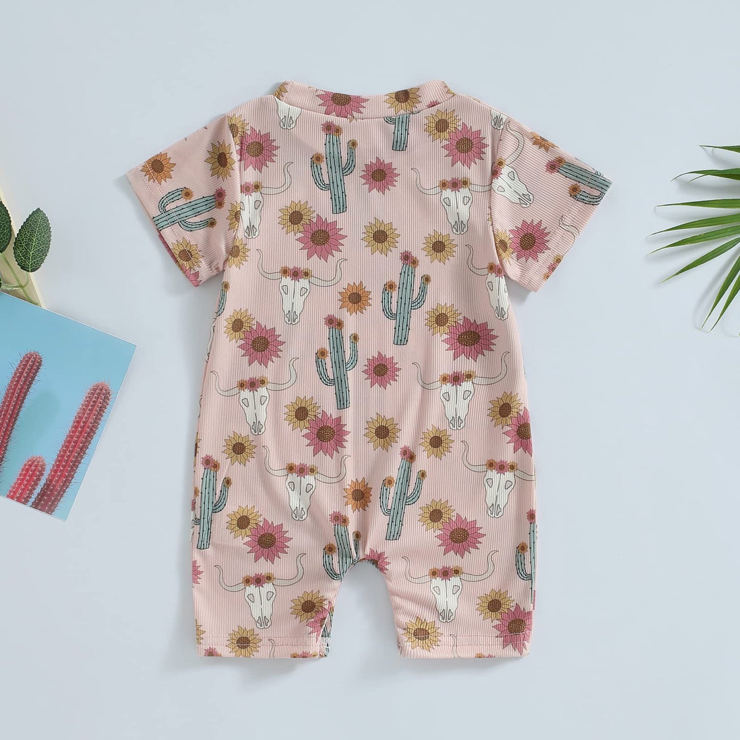 Gueuusu Country Baby Clothes Boy Girl Western Cow Print Short Sleeve Romper Bodysuit Ribbed One Piece Jumpsuit Summer Outfit