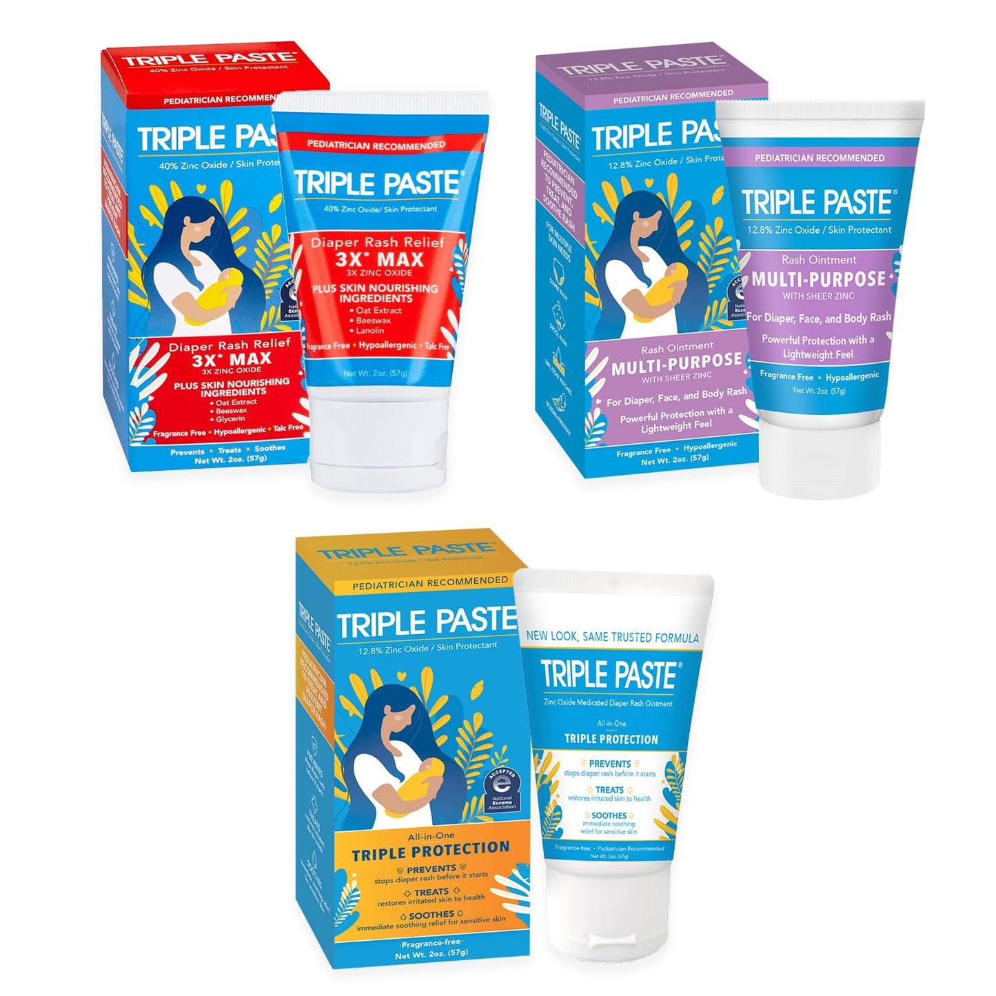 Triple Paste 3X Max Diaper Rash Ointment, Maximum Strength with 40% Zinc Oxide Ointment for Severe Diaper Rash, 2 oz Tube