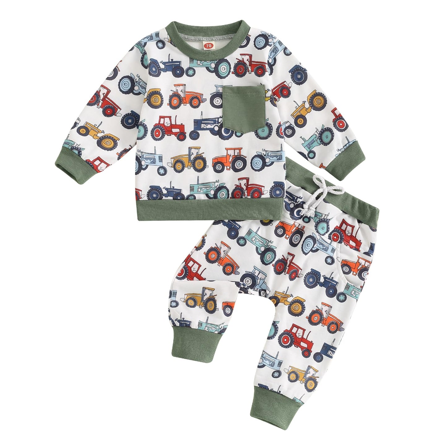 Toddler Baby Boy Fall Winter Outfits Tractor Print Long Sleeve Sweatshirt Pants Set Kids Sweatsuit Clothes