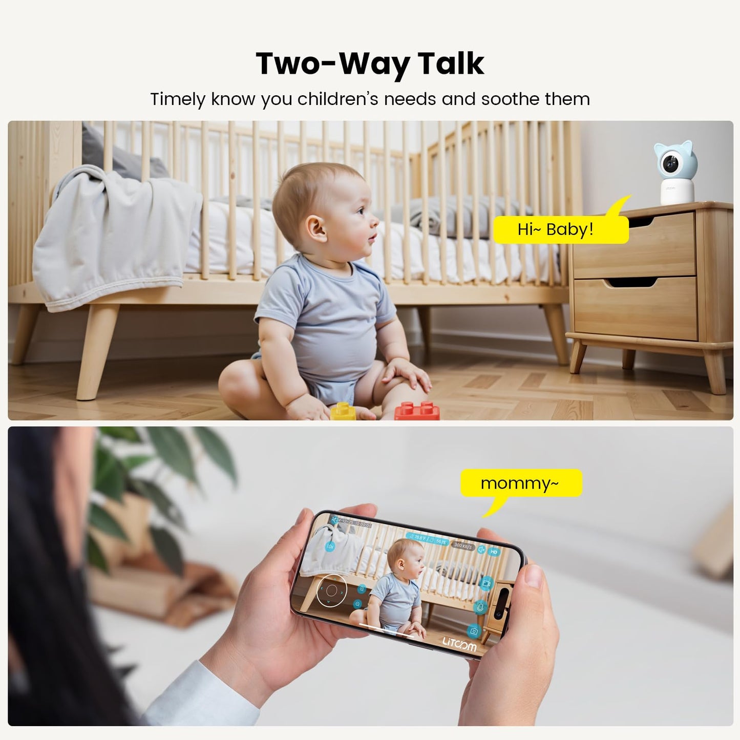 litokam 4MP Baby Monitor with 2 Cameras and Audio, 5-inch 1080P Split-Screen, No WiFi & 5G/2.4G WiFi, Remote Pan-Tilt-Zoom, Night Vision, VOX, Temperature Sensor, 2-Way Talk, 7 Lullabies, 1000ft Range