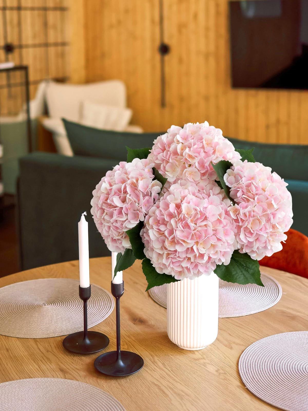 4 Pcs Pink Hydrangeas Artificial Flowers, 20 inches Large Lifelike Fake Silk Flowers, Faux Hydrangeas Flowers for Wedding Home Party Decor Baby Shower Table Centerpiece