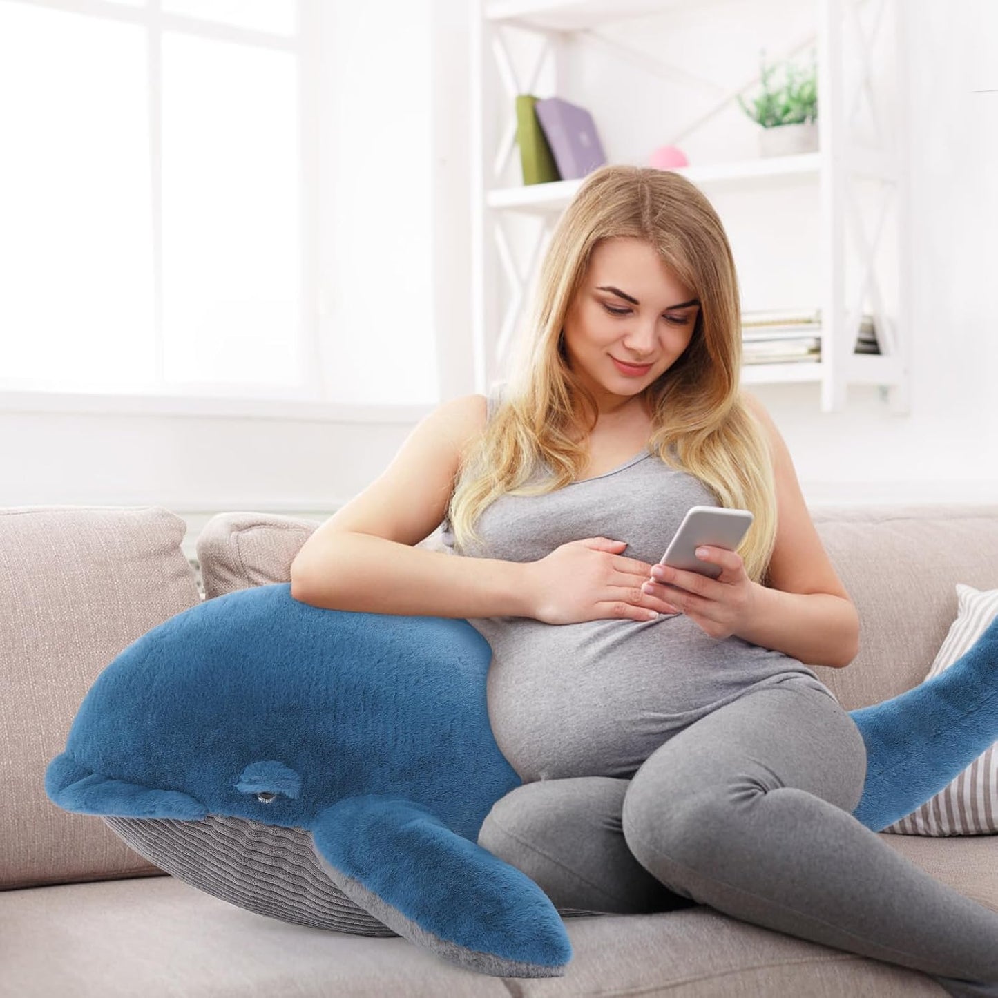 MaoGoLan Giant Whale Stuffed Animal 4 feet Big Stuffed Humpback Plush 43.3 inch Blue Whale Toy for Kids Girls Sealife Ocean Animals Gifts for Women Adults Valentine's Day Christmas Birthday