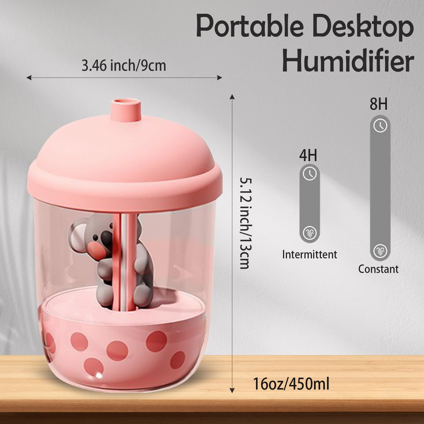 Koala-Theme Mini Cool Mist Humidifier - 450ml USB Personal Humidifier with Auto Shut-Off, Ultra-Quiet (Green)