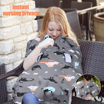 Rquite Car Seat Cover Baby, Carseat Covers Baby Boy, Minky Infant Car Seat Cover Winter, Peekaboo Opening Car Seat Canopy, Multi-use Baby Carrier, Stroller, Nursing Cover, Minky Blanket, Dinosaur