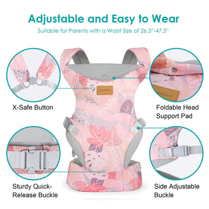 Baby Carrier Newborn to Toddler, Ergonomic Adjustable Toddler Carriers for 7-66 Lbs, Cozy Lightweight Infant Carrier with Neck Support, Baby Holder Carrier with Lumbar Support for Mom Dad