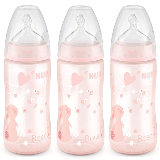 NUK Smooth Flow Anti Colic Baby Bottle, 10 oz, 3 Pack, Pink Bunnies