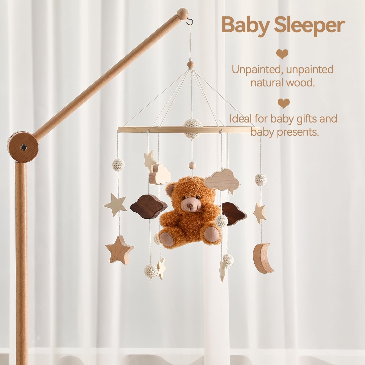 EERKEOD Baby Crib Mobile Bear Nursery Mobile for Boys Girls Teddy Velvet Mobile Nursery Decor for Infant Bedroom Hanging Baby Mobile for Bassinet Newborn Baby Gift（Brown Bear）