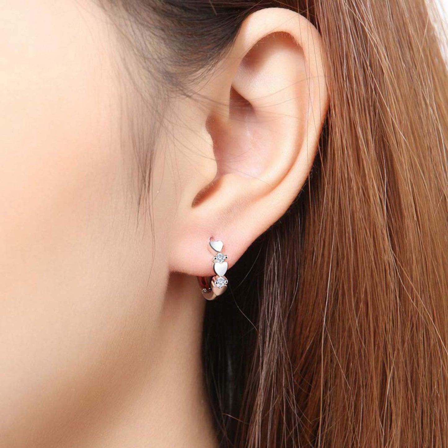 CiNily 14K White Gold Plated Small Hoop Earrings for Women Girls Heart Cubic Zirconia Hypoallergenic Earrings