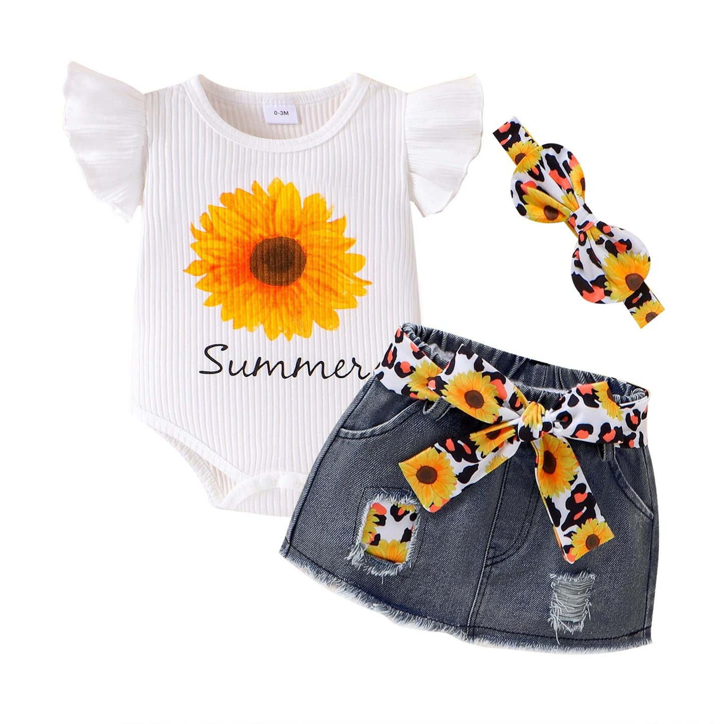 Baby Girl Clothes Newborn Romper Ruffle Sleeve Short Jeans Skirt with Headband Infant Outfits Set 0-18 Months