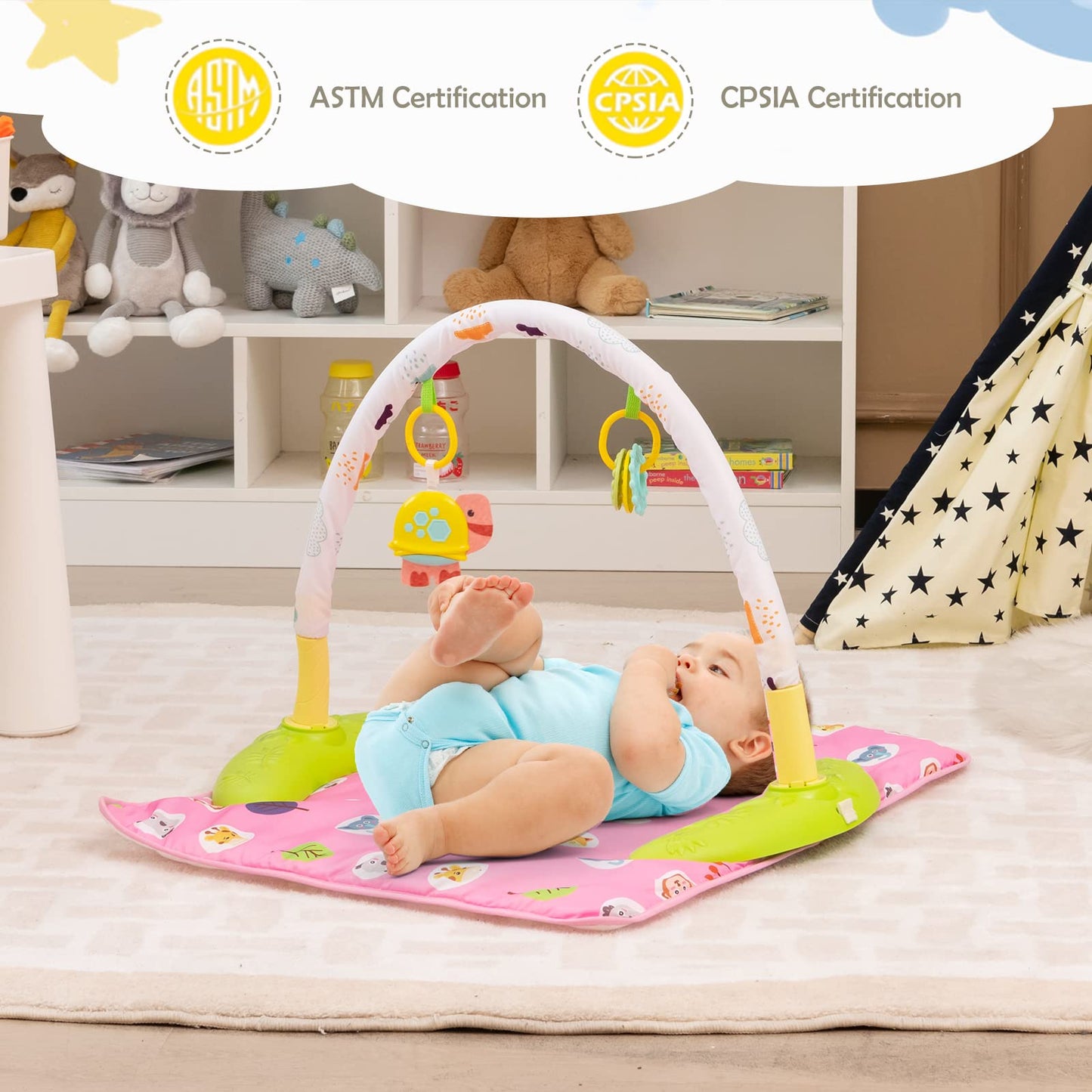HOMGX Baby Bouncer Activity Center, 3 in 1 Baby Jumper Center & Infant Playtime Mat & Activity Table w/Baby Toys, 3 Adjustable Heights & 360° Rotatable Seat, Exersaucer for Toddlers (Green)
