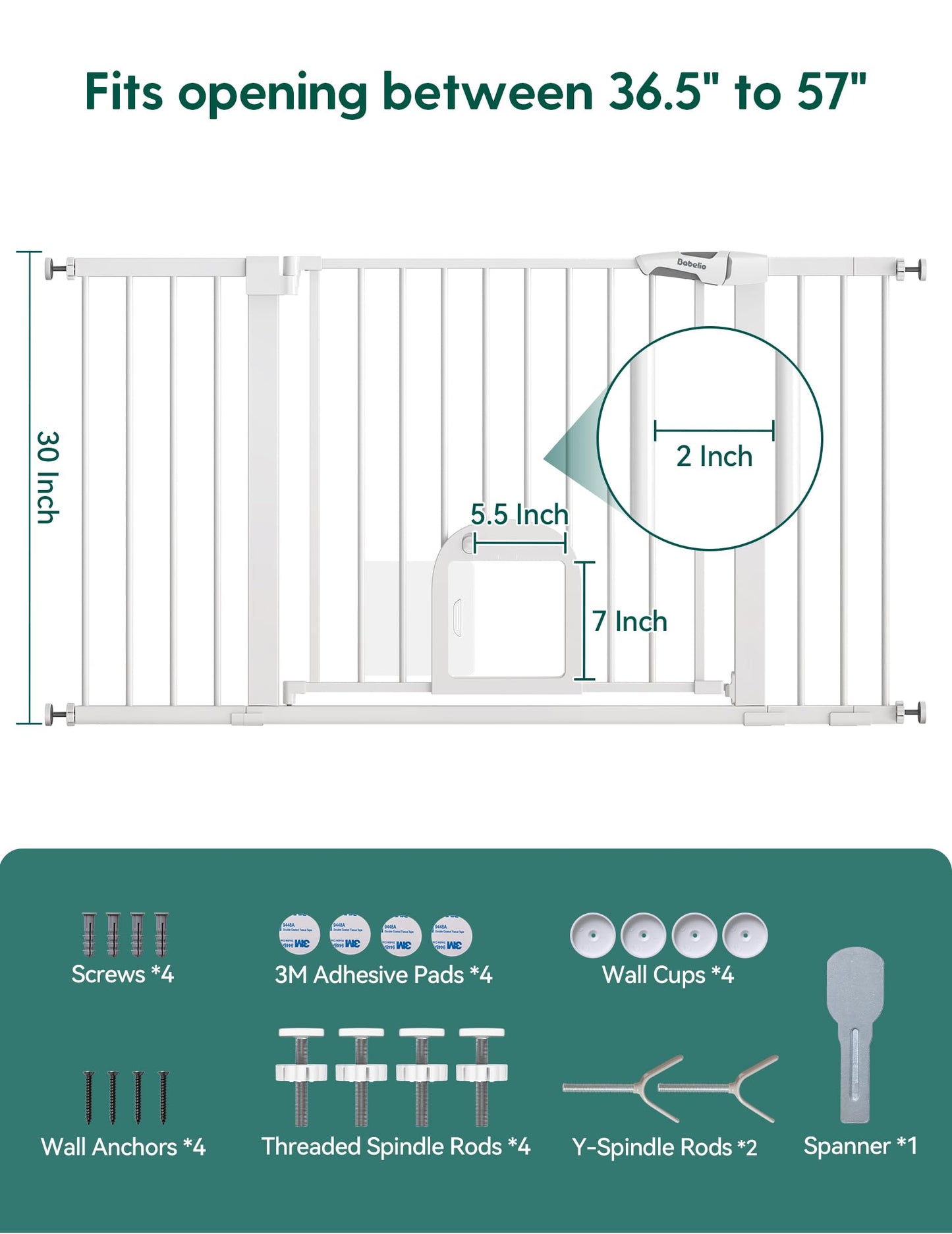 Babelio Upgraded Baby Gate with Cat Door, 29-43" Auto Close Durable Dog Gate for Stairs, Doorways and House, Easy Walk Thru Safety Gate with Pet Door Includes 4 Wall Cups, Black