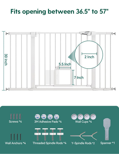 Babelio Upgraded Baby Gate with Cat Door, 29-43" Auto Close Durable Dog Gate for Stairs, Doorways and House, Easy Walk Thru Safety Gate with Pet Door Includes 4 Wall Cups, Black