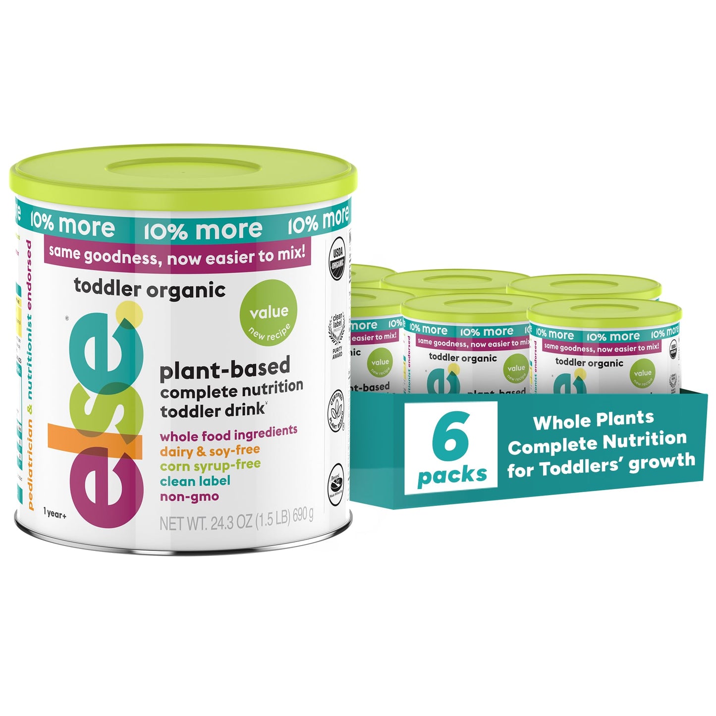 Else Nutrition Toddler Formula 12-36 mo., Plant Based Toddler Nutritional Drink - Soy & Dairy Free, Lactose Free - Complete Baby Formula (12-36 mo.), Protein Powder w/ 20+ Vitamins (22oz, 6-Pack)
