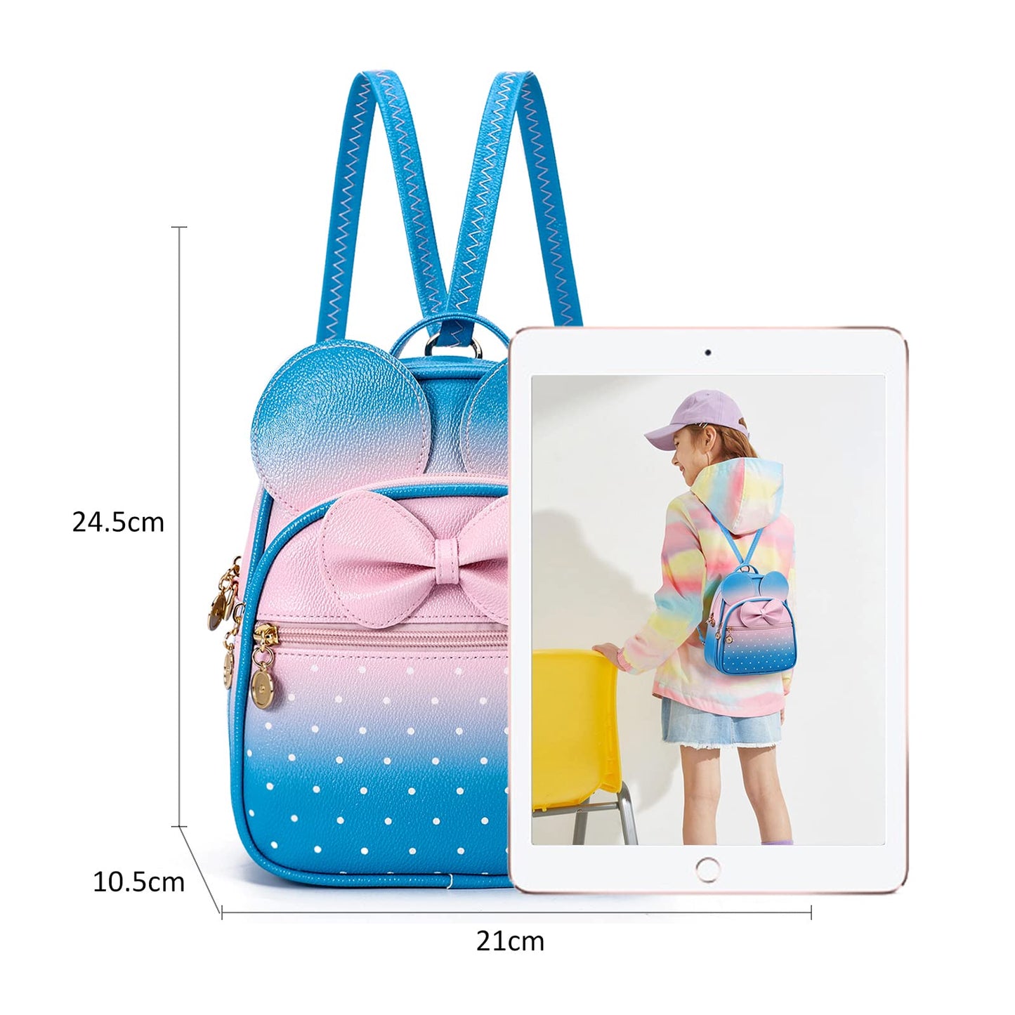 KL928 Girls Bowknot Polka Dot Cute Mini Backpack Small Daypacks Convertible Shoulder Bag Purse for Women