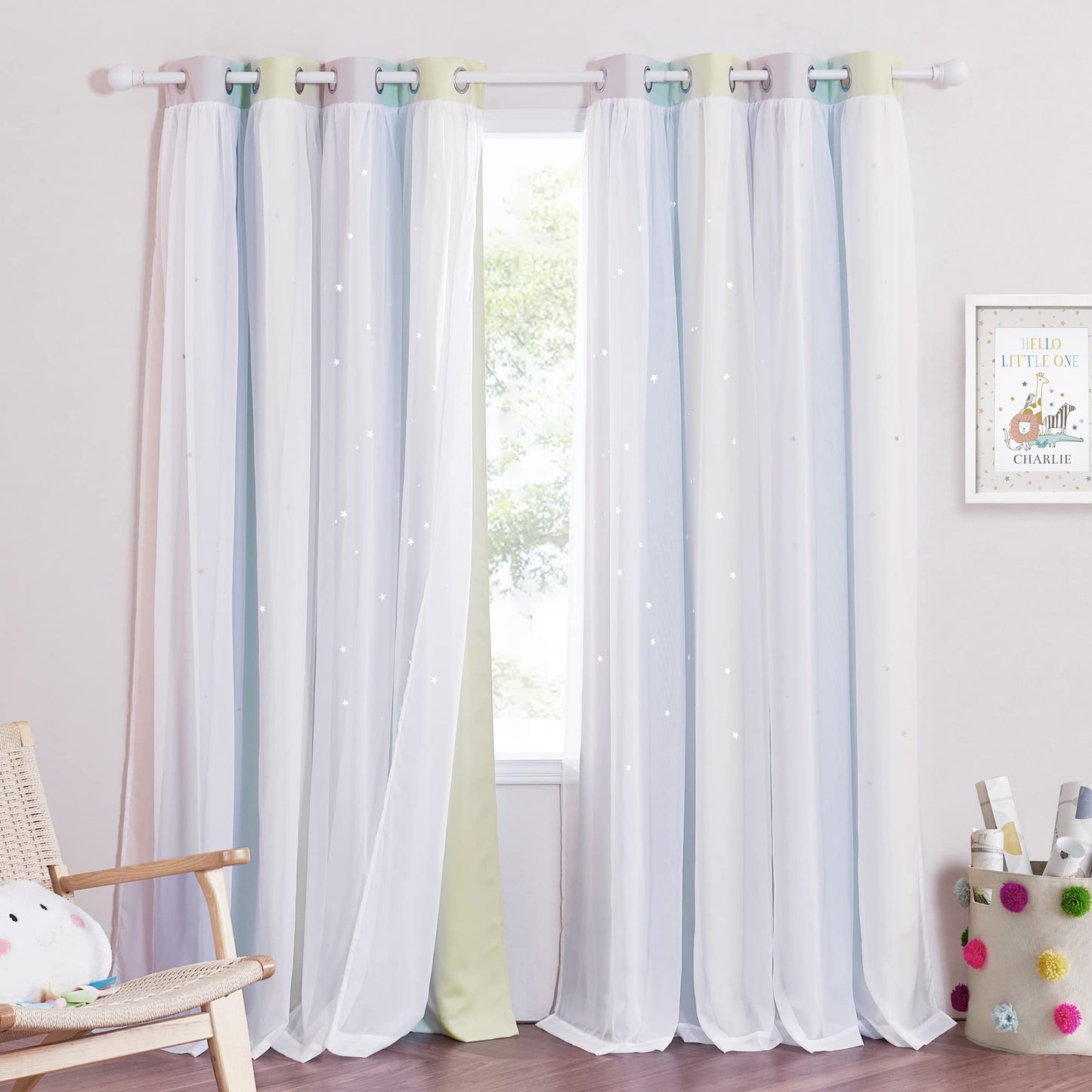 NICETOWN Nursery Curtains for Kids, Farmhouse Blackout Curtain Panels for Bedroom, Double Layer Star Hollow-Out Grommet Aesthetic Living Room Toddler Window Curtains, 2 Pcs, W52 x L84, Biscotti Beige