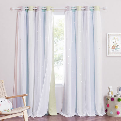 NICETOWN Nursery Curtains for Kids, Farmhouse Blackout Curtain Panels for Bedroom, Double Layer Star Hollow-Out Grommet Aesthetic Living Room Toddler Window Curtains, 2 Pcs, W52 x L84, Biscotti Beige