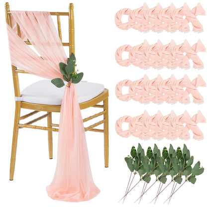 QueenDream Light Blue Sashes Chair Aisle Decorations: 24 Pack Baby Shower Chair Cover 8FT Long Tulle Draping Fabric Wedding Reception Church