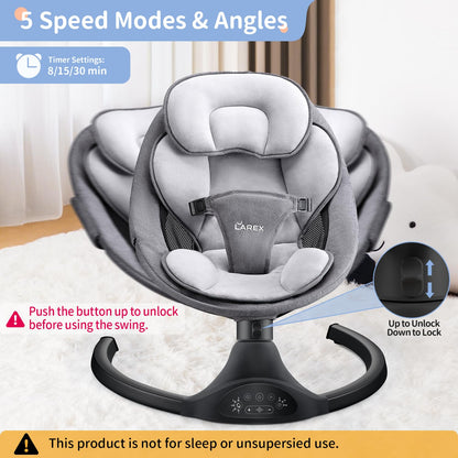 LAREX Baby Swing Infant Swing Electric Toddler Baby Rocker Portable for Newborn Boy Girl, 5 Sway Speeds with Remote Control, 10 Preset Melodies and Bluetooth, 0-6 Months Max 20 Lbs (Pink)