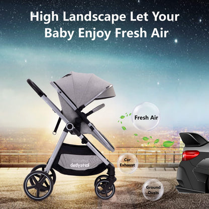 2-in-1 Baby Stroller with Bassinet Mode - Folding Infant Newborn Pram Stroller with Reversible Seat - Toddler Strollers for 0-36 Months Old Babies (Beige)
