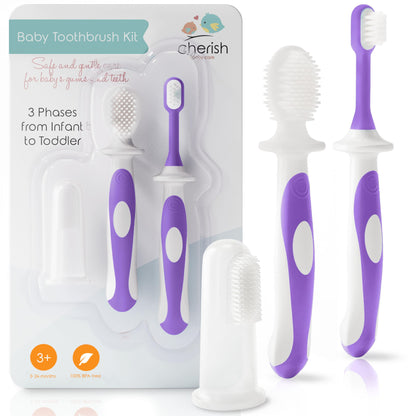 Cherish Baby Care Baby Toothbrush & Toddler Toothbrush Set (0-2 Years) - BPA-Free & Safety-Tested, 2023 Award Winner, Food-Grade Silicone (Teal)