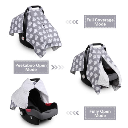 Rquite Car Seat Cover Baby, Carseat Covers Baby Boy, Minky Infant Car Seat Cover Winter, Peekaboo Opening Car Seat Canopy, Multi-use Baby Carrier, Stroller, Nursing Cover, Minky Blanket, Dinosaur