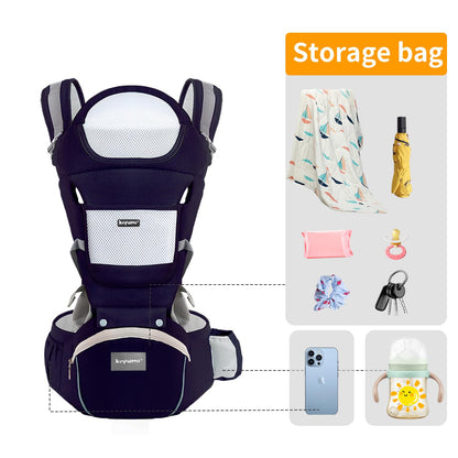 KIYUMI Baby Carrier with Hip Seat, 6- in-1 Baby Carrier Newborn to Toddler, Ergonomic M Position with Head Support and Breathable Mesh,Adjustable Removable Baby Sling Carrier (7-45 lbs) BXLU