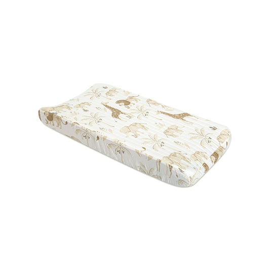 Crane Baby Quilted Changing Pad Cover with Animal Print, Breathable Cotton Sateen, Fits Standard 16”X32” Pads, Ocean Whale Blue
