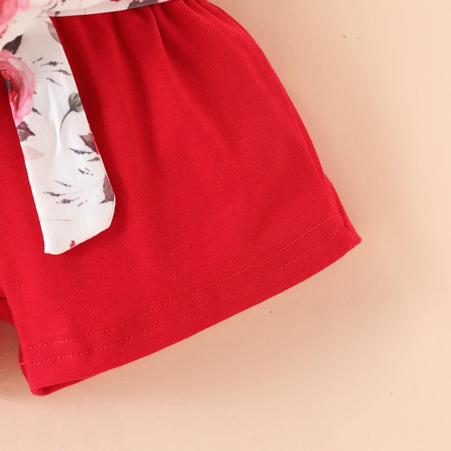 3-18M Newborn Baby Girl Pink Outfits Set Ruffle Sleeve Floral Top + Soild Shorts with Belt