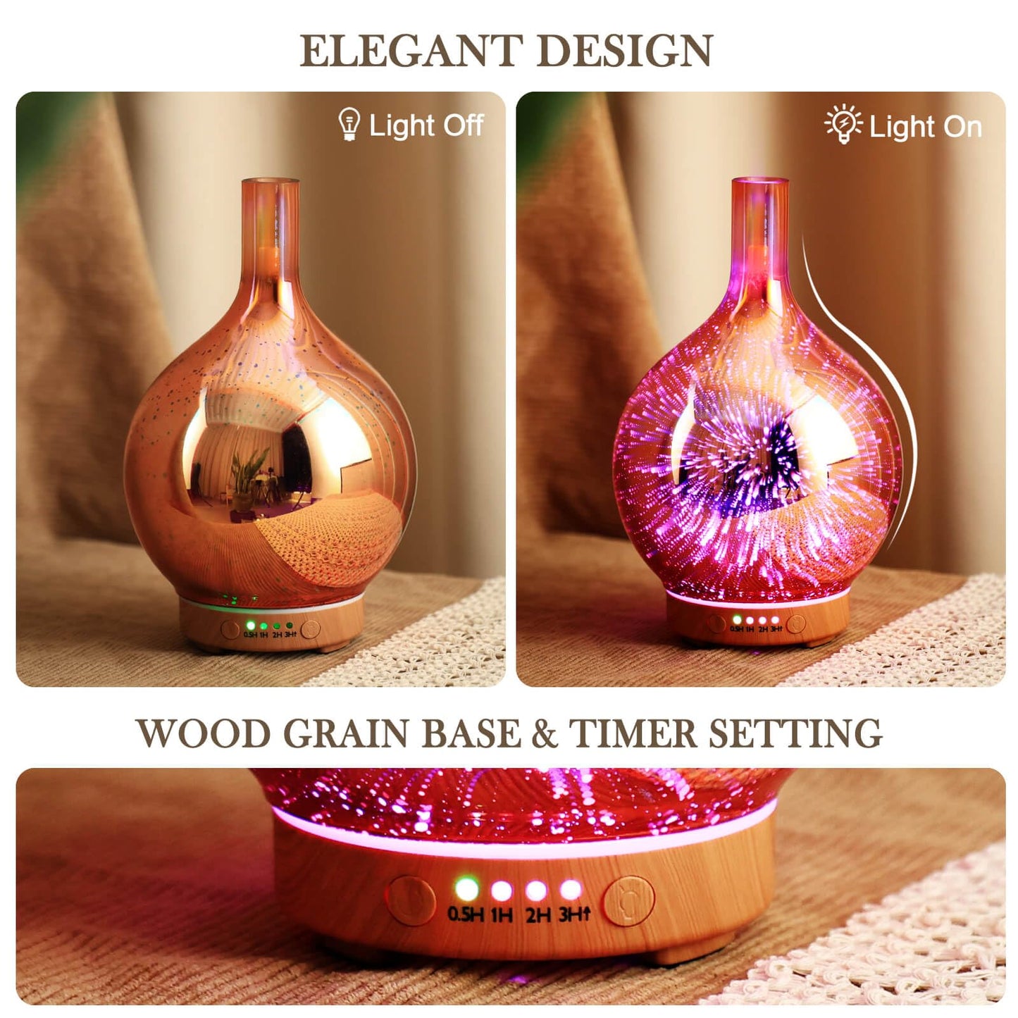 Porseme 3D Essential Oil Diffuser Cool Mist Humidifier Ultrasonic Aromatherapy Diffuser,150ml Last 6h,Auto Shut-Off,Air Refresh,Decoration for Home,Office,Yoga,Baby,Sleep