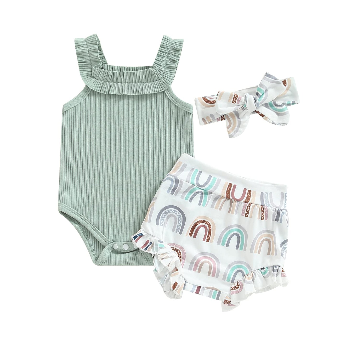 Murnouche Newborn Baby Girl Summer Clothes Sleeveless Floral Top Ribbed Shorts Boho Outfit Set